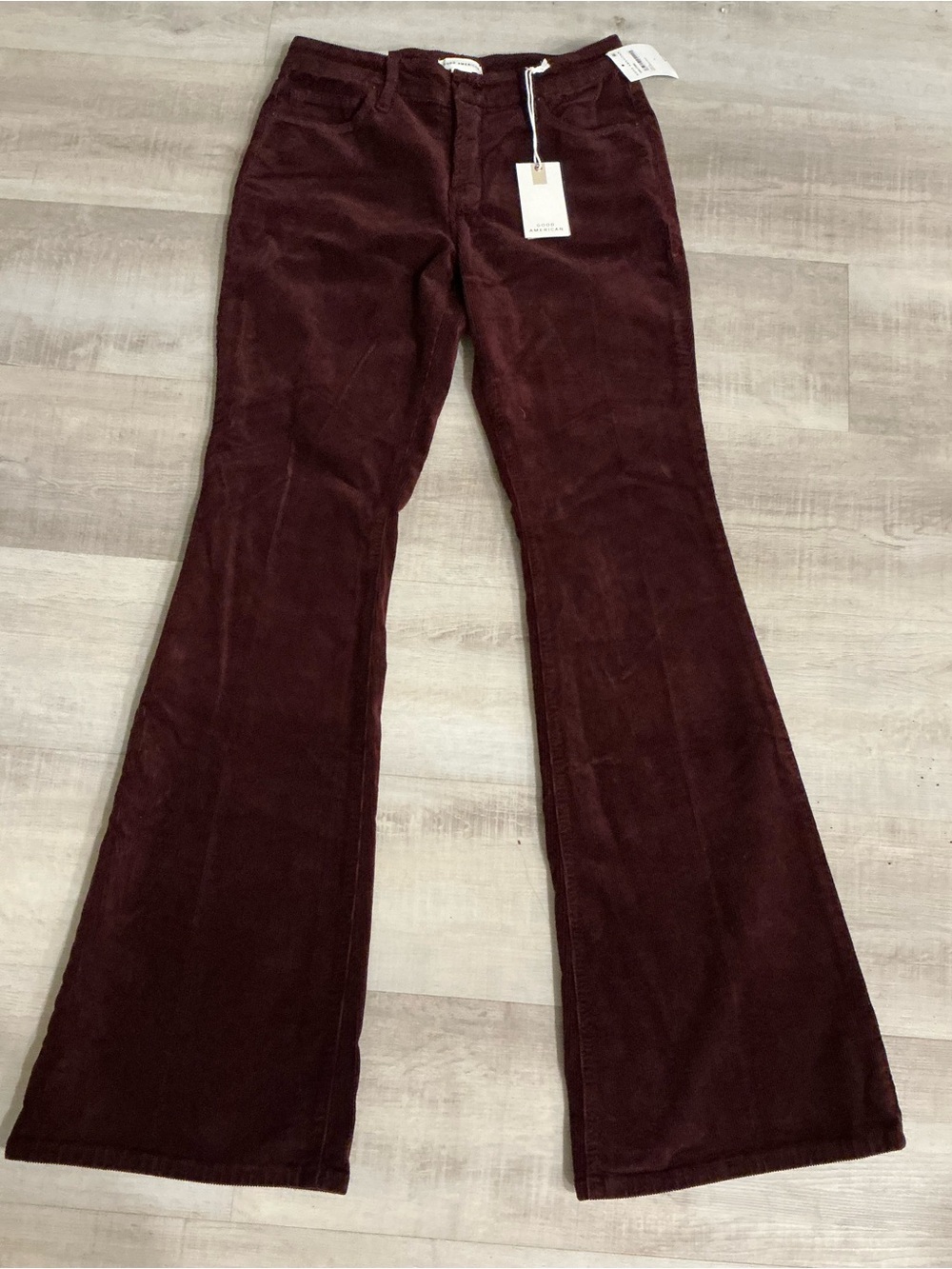 Good American Corduroy Flare Jeans in Burgundy